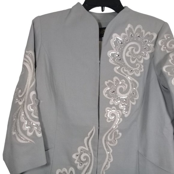 Bob Mackie Wearable art  Gray Cotton Jacket White Embroidered Rhinestone… - Picture 2 of 6